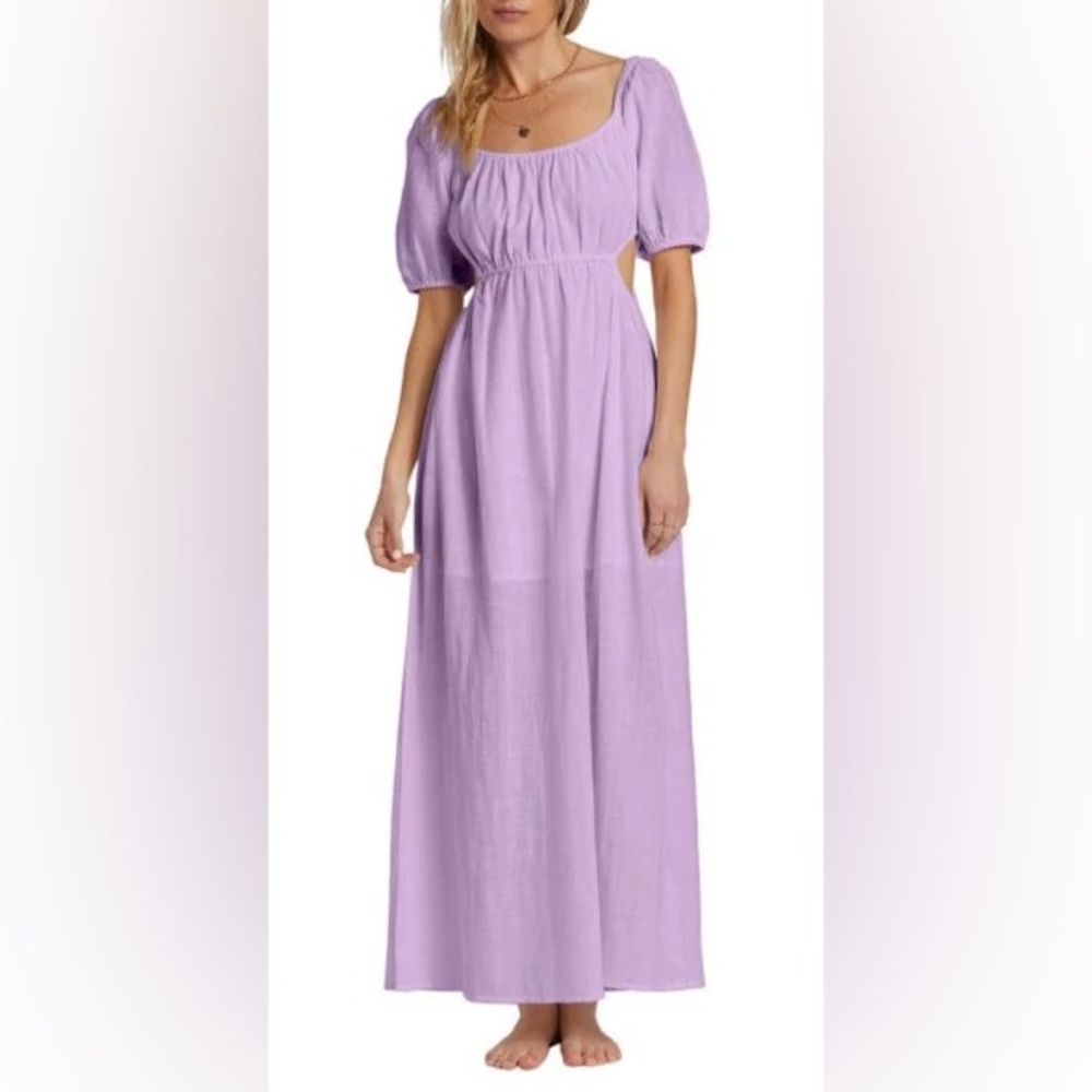 New! Billabong On The Coast Puff Sleeves Midi Dress in LILAC BREEZE size XS